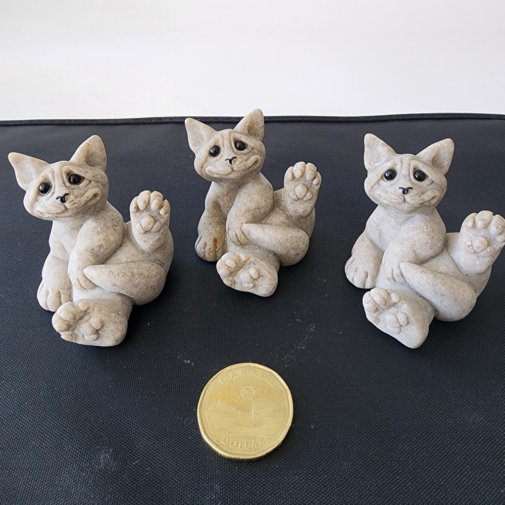 Quarry Critters Clyde Sitting Cat Kitten Small Figurine 2000, Set of 3